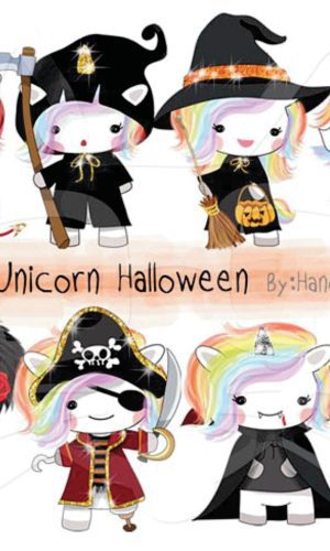 Kit digital unicórnio halloween aquarelado
