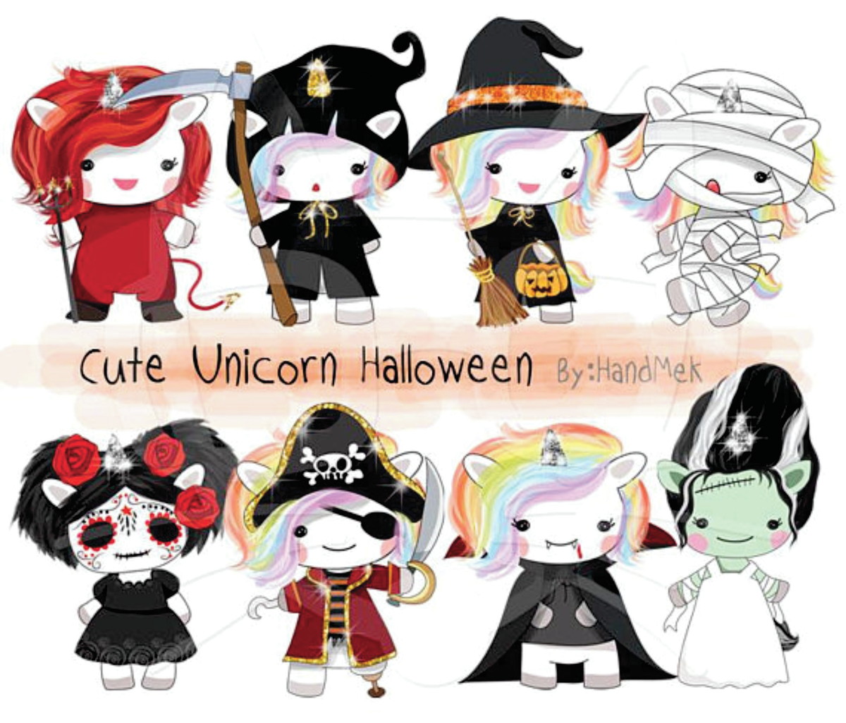 Kit digital unicórnio halloween aquarelado