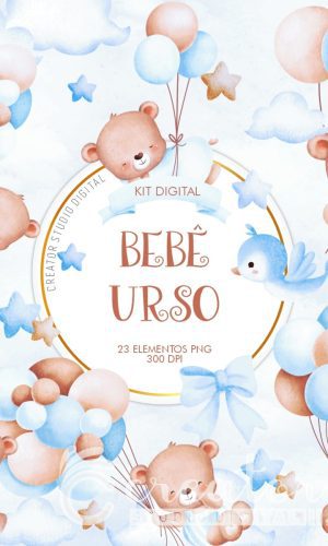 Kit Digital Ursinho Bebê Aquarela