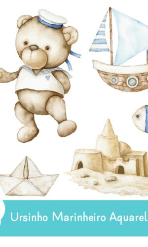 Kit Digital - Ursinho Marinheiro Aquarela 01