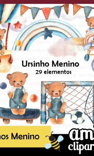 Kit Digital Ursinho Menino Aquarela