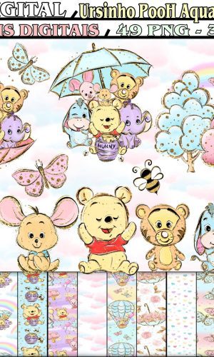 Kit Digital Ursinho Pooh Aquarela Cute