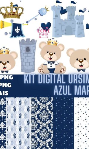Kit Digital Ursinho Príncipe Azul Marinho