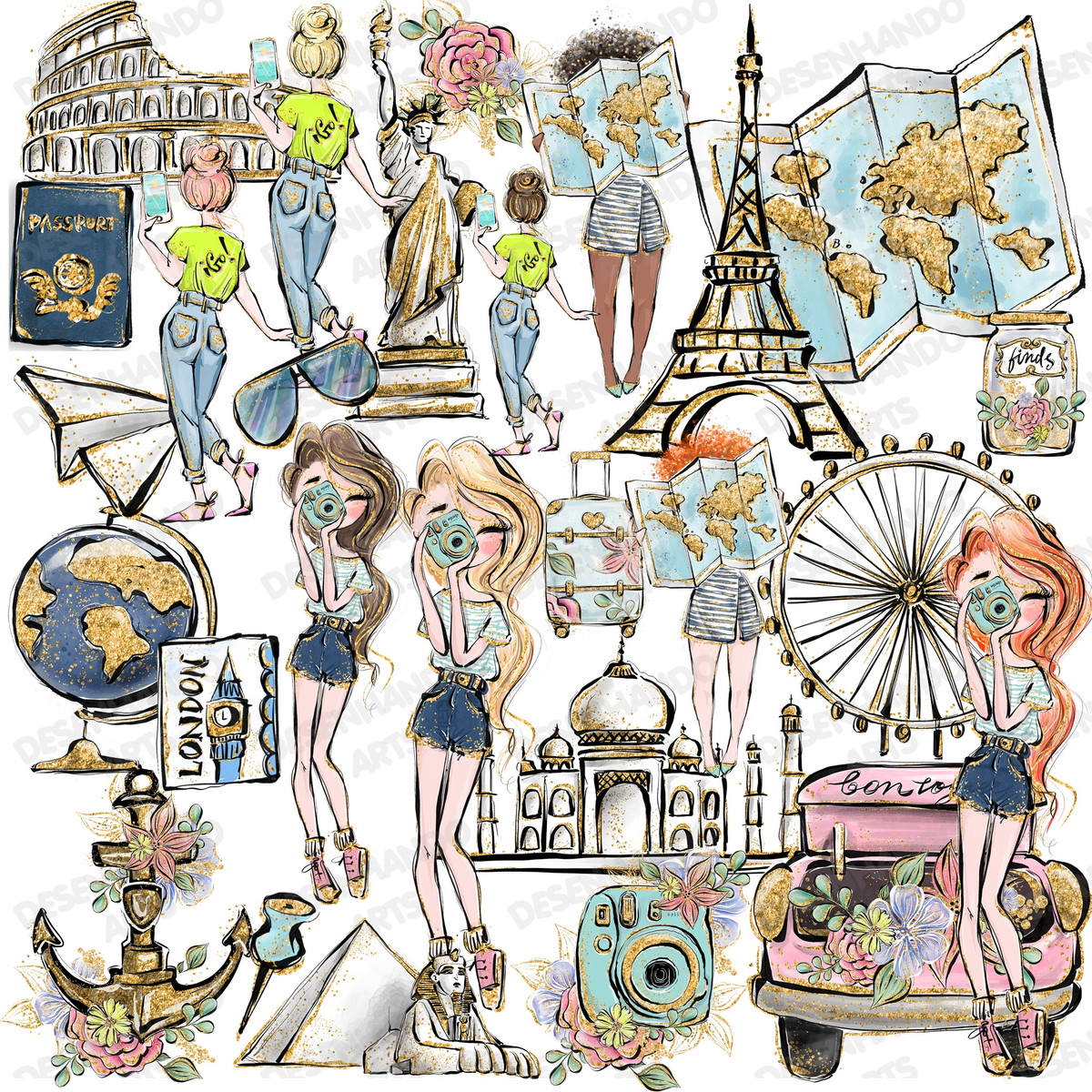 Kit Digital Viagens Aquarela