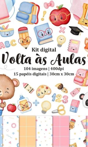 Kit Digital Volta às Aulas Aquarela Raposa Panda Urso Png