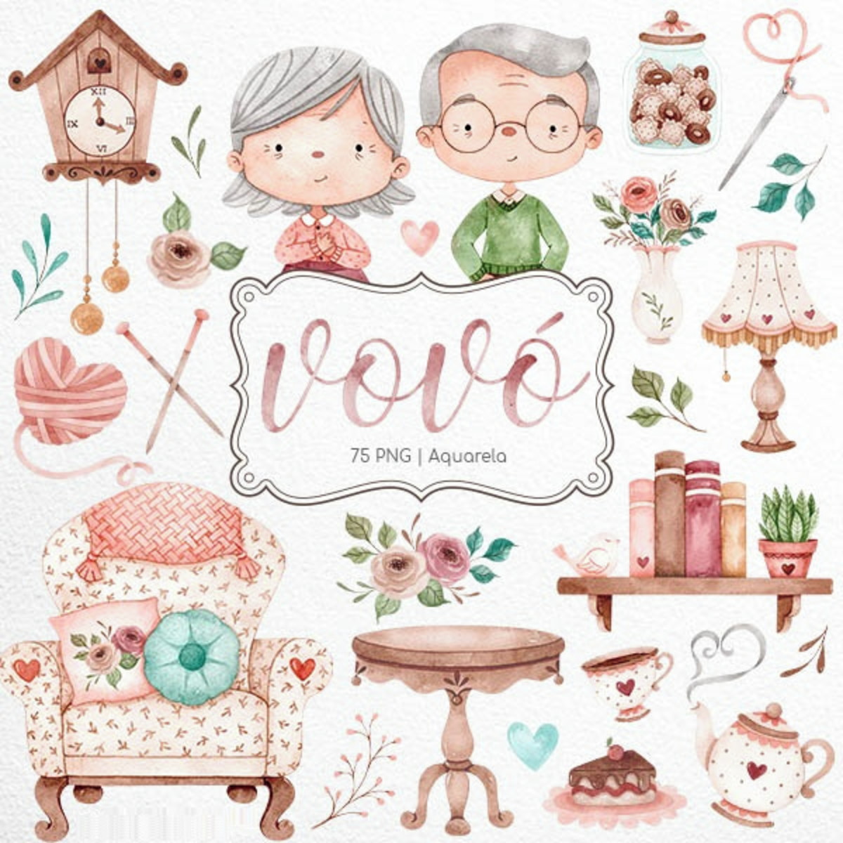 Kit Digital vovó e vovô Aquarela + 13 Artes Brinde