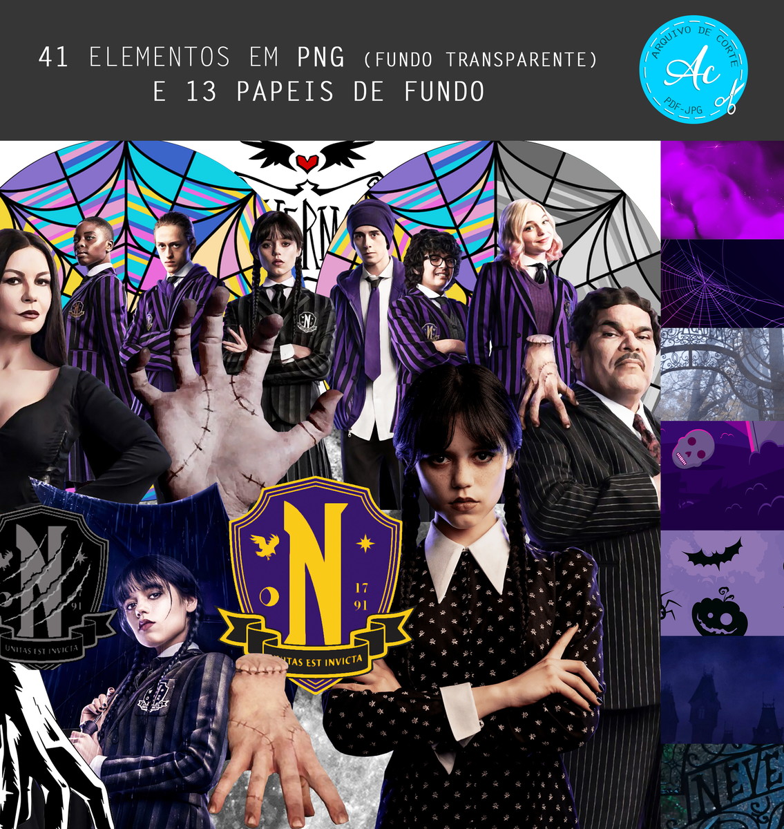 Kit Digital Wandinha Wednesday Familia Addams Png - Imagem 2