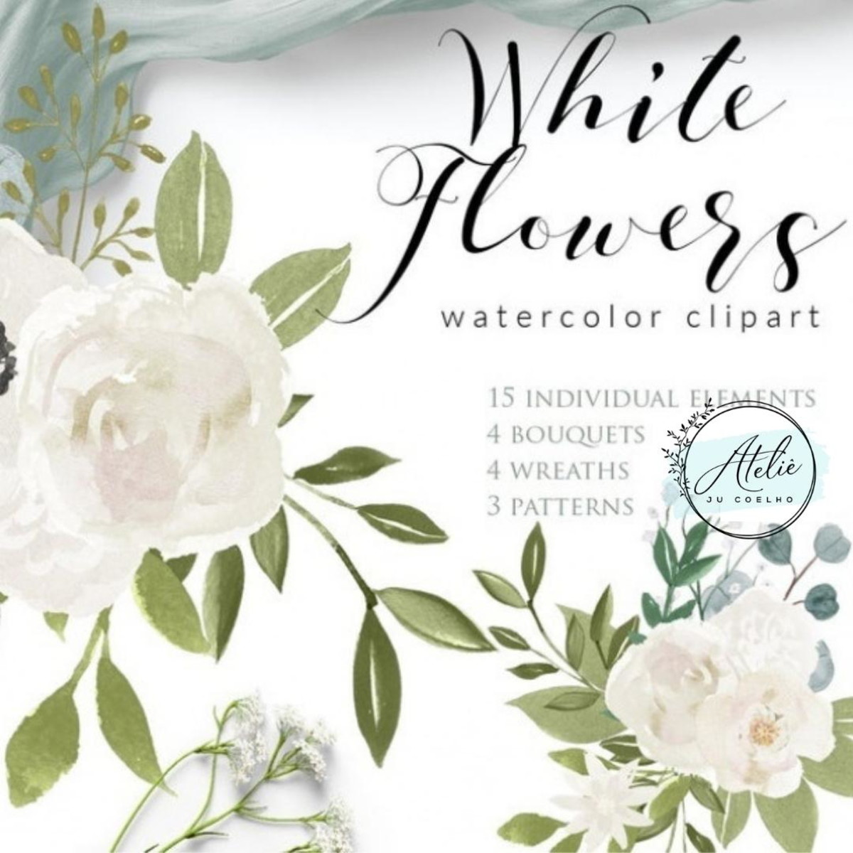 Kit Digital White Flowers