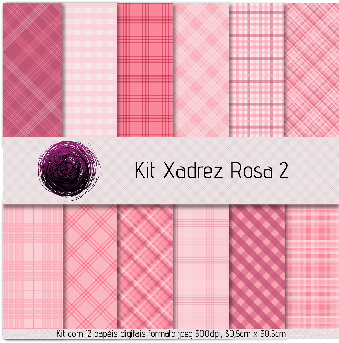 Kit Digital Xadrez Rosa 2