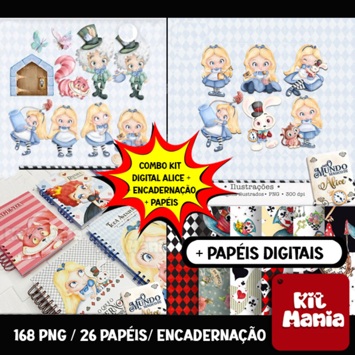 Kit Digital Alice Aquarela - Combo