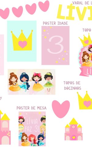 Kit Festa Digital Princesas Aquarela