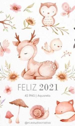 Kit Png Digital - Bosque Encantado Aquarela