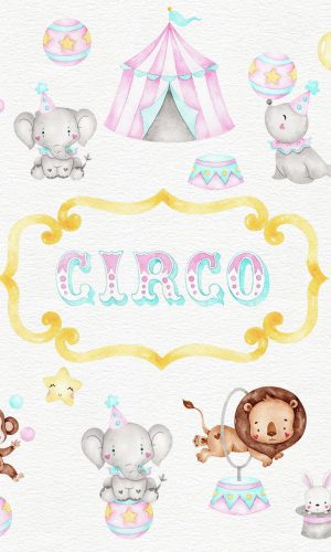 Kit Png Digital -circo Candy Rosa Aquarela