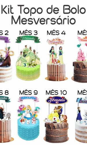 Kit Topo de Bolo Mesversário as Princesas