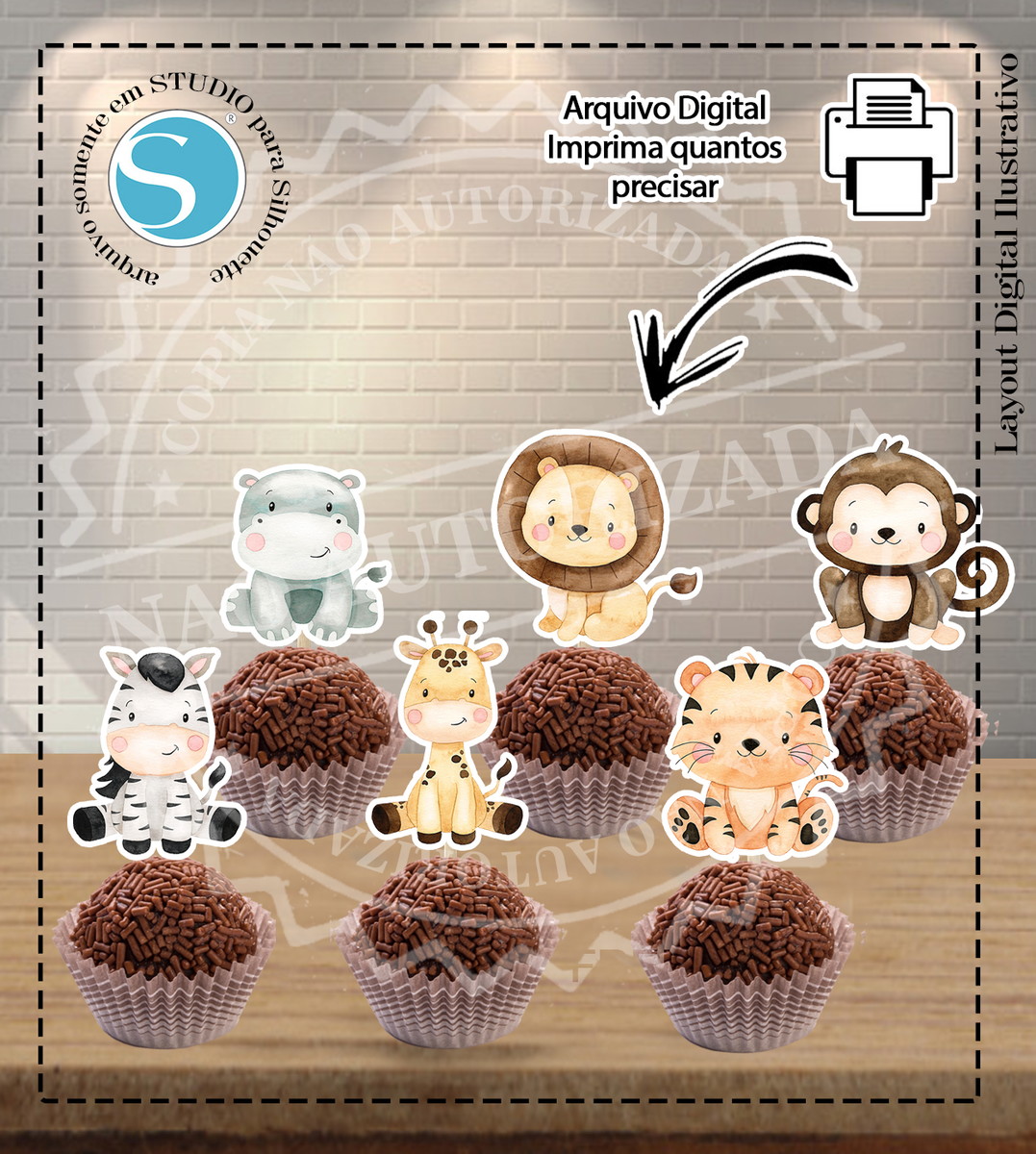 KIT TOPPERS SAFARI AQUARELADO - ARQUIVO DIGITAL - Imagem 2