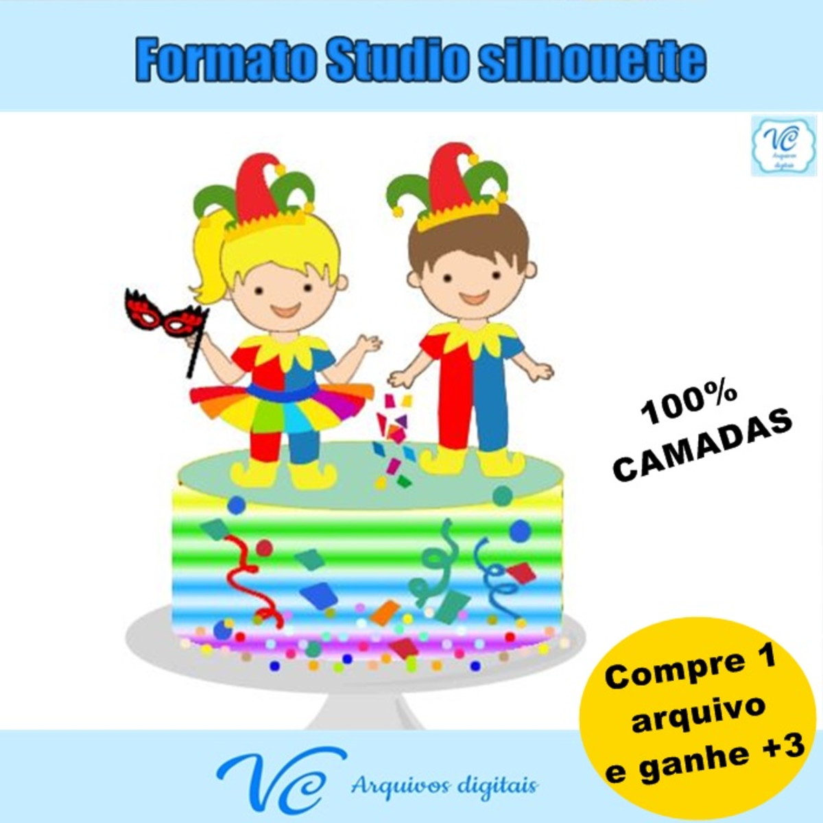 M142- Arquivo de corte Topo de Bolo Carnaval Casal