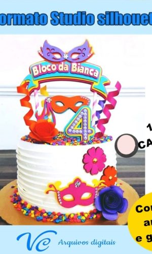 M159- Arquivo de corte Topo de Bolo Carnaval Mascaras 09