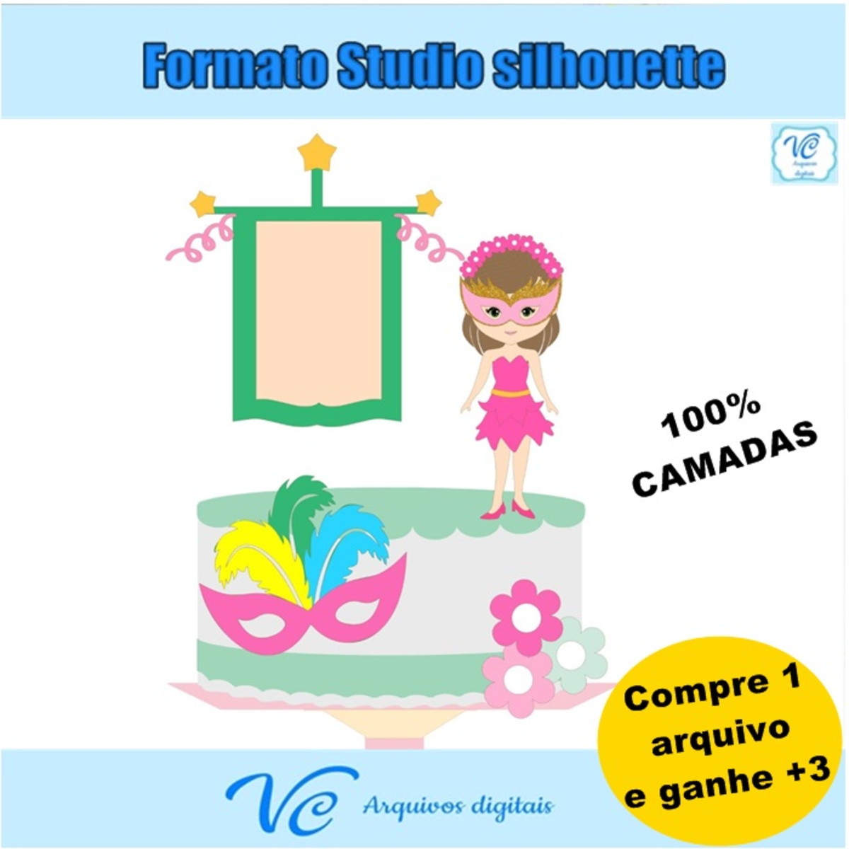 M163- Arquivo de corte Topo de Bolo Carnaval Menina 02