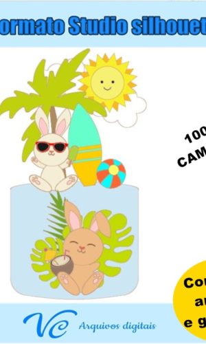 M179- Arquivo Topo de Bolo PASCOA- Coelhinhos na Praia