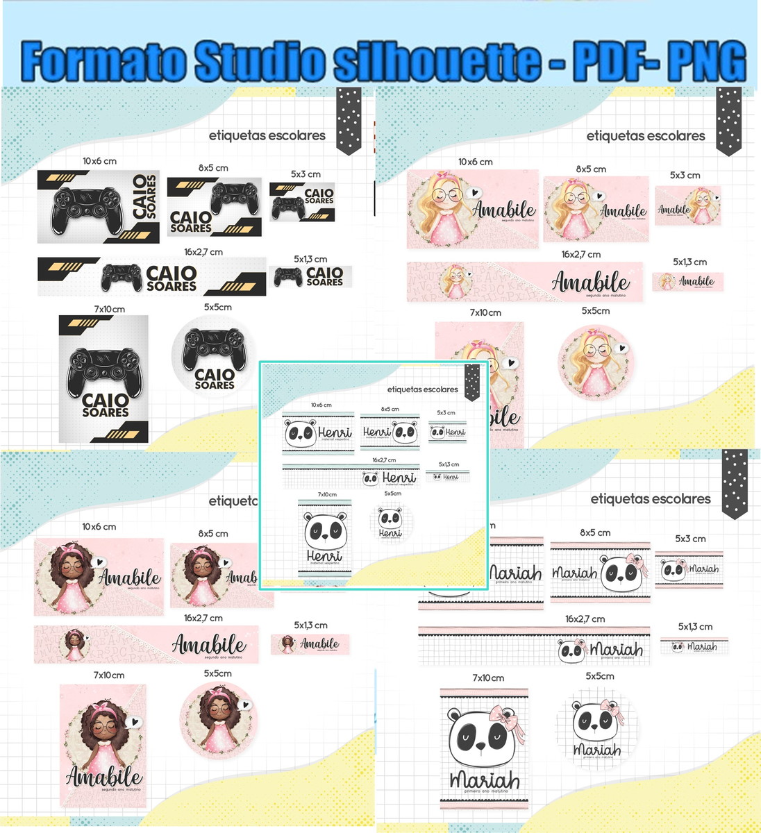 M601- COMBO Etiqueta Escolar -Arquivo de corte-7 TEMAS - Imagem 2