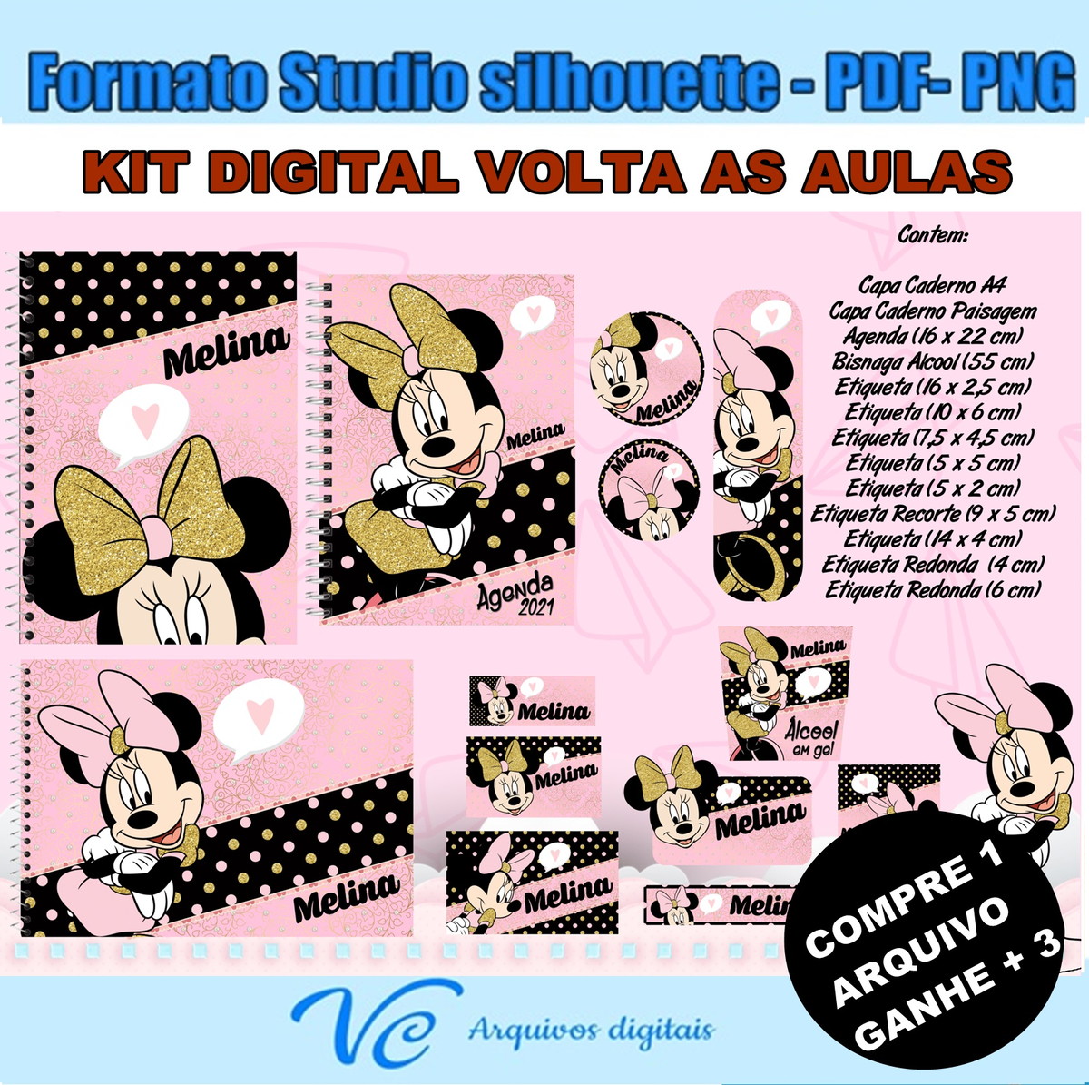 M621- Arquivo de corte Volta ás Aulas Minnie Dourada