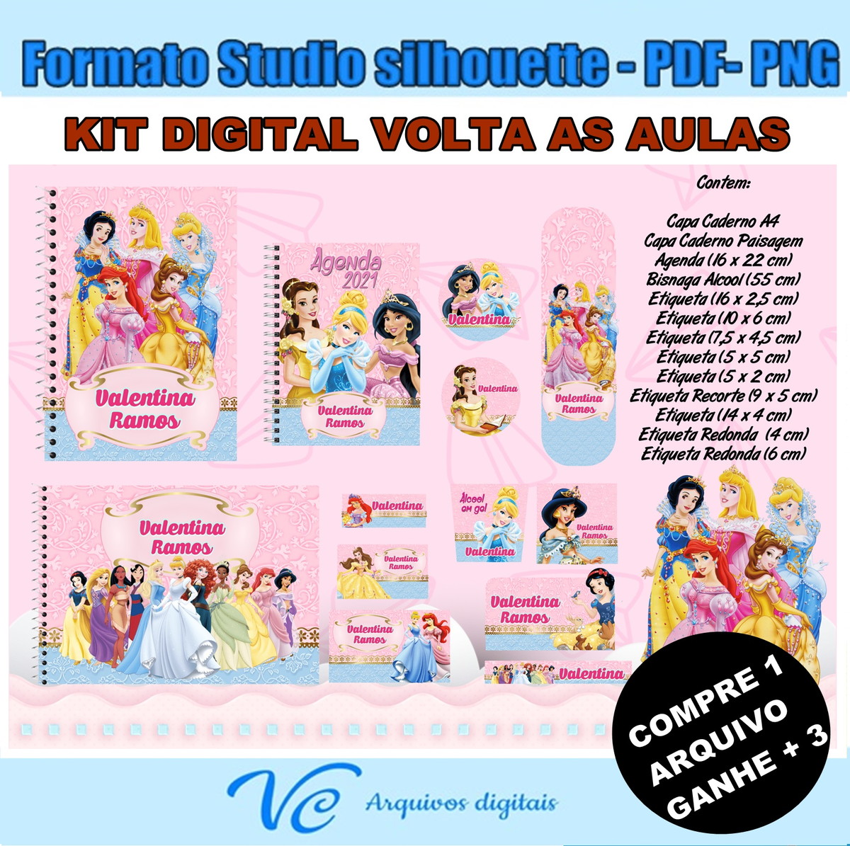 M623- Arquivo de corte Volta ás Aulas Princesas