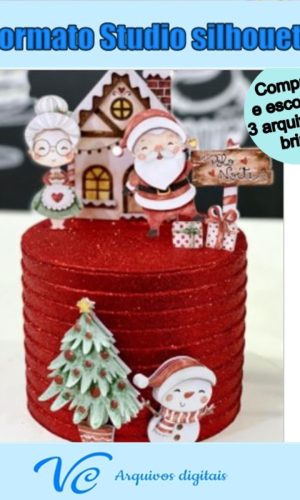 M80- Arquivo Corte Topo de bolo Natal Aquarelado
