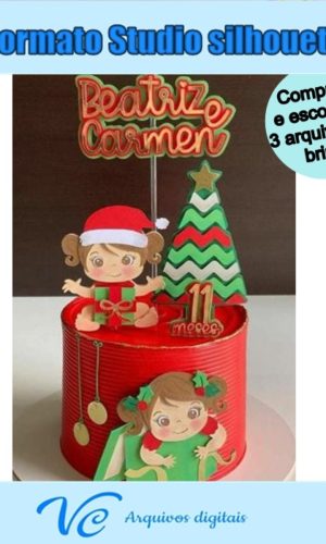 M81- Arquivo de corte Topo de bolo Natal Menina STUDIO