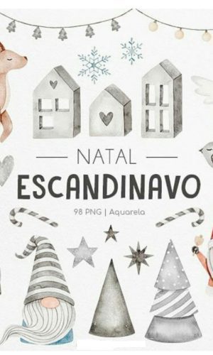 Natal Escandinavo Aquarela Kit Digital