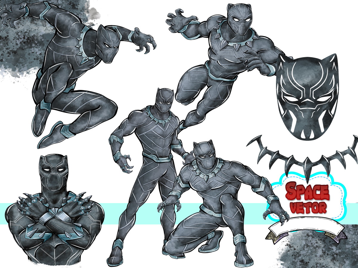 Pantera Negra Aquarela ,kit Digital Compre 1 Leve 3