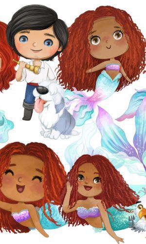 Pequena Sereia Negra Aquarela Kit Digital Compre 1 Leve 3