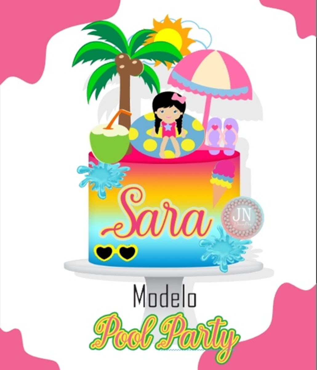 Pool Party -topo de Bolo Arquivo de Corte e Impressão