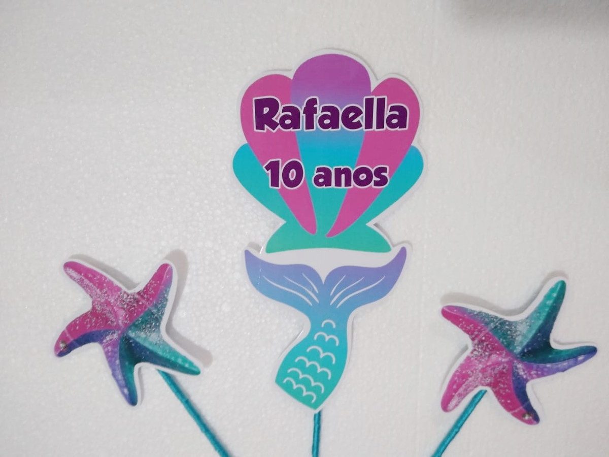 Sereia topo de bolo personalizado pronta entrega - Imagem 2