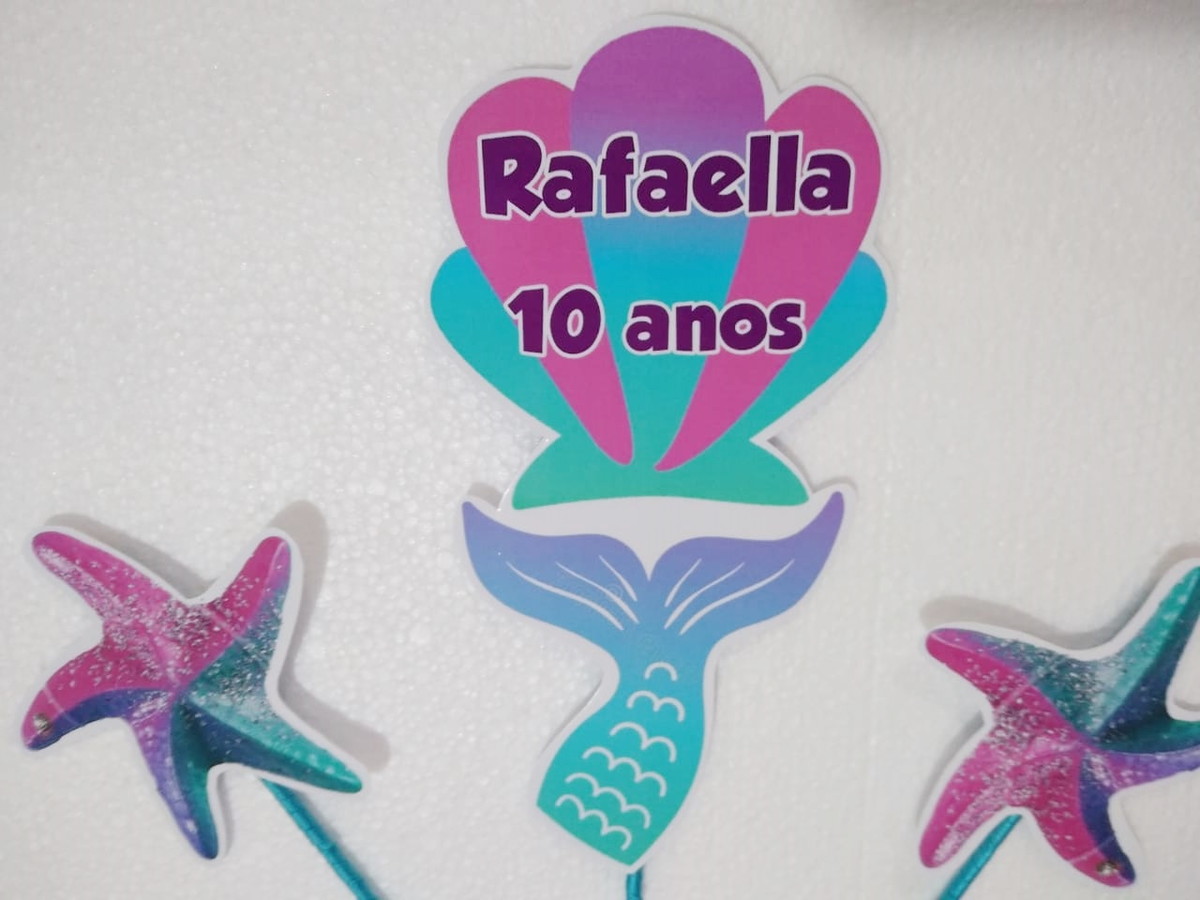 Sereia topo de bolo personalizado pronta entrega - Imagem 3