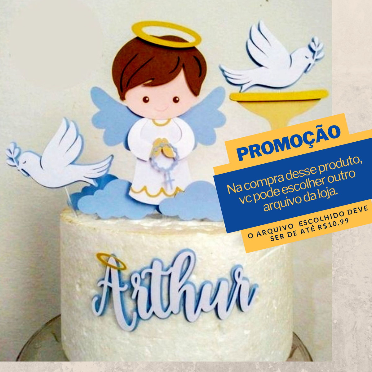 Studio/pdf Arquivo de Corte Topo de Bolo Batizado Azul -006