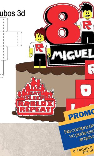 Studio/pdf Arquivo de Corte Topo de Bolo Roblox Cubo -012