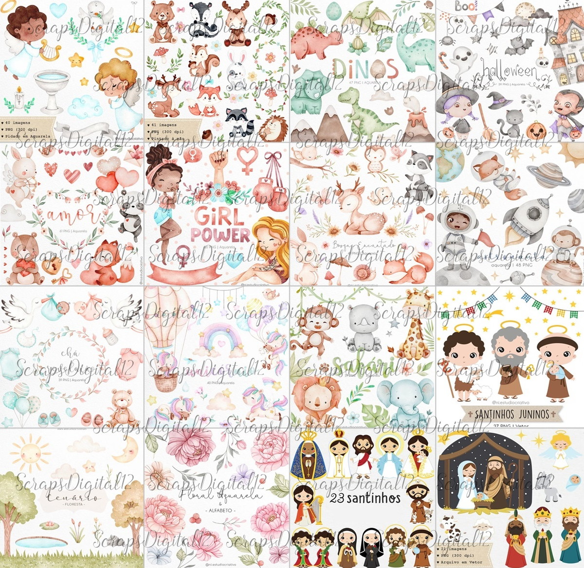 Super Combo - 40 Kits Digital Aquarela - Imagem 2