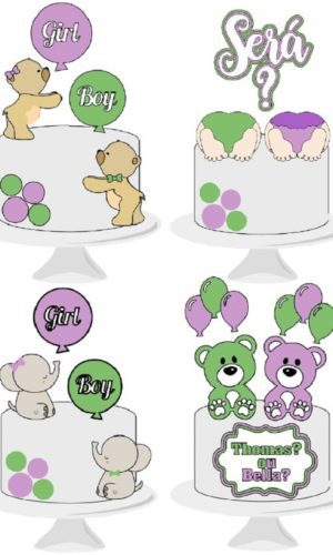 Topo Chá Revelação Lilás e Verde + 4 Arquivos a Sua Escolha