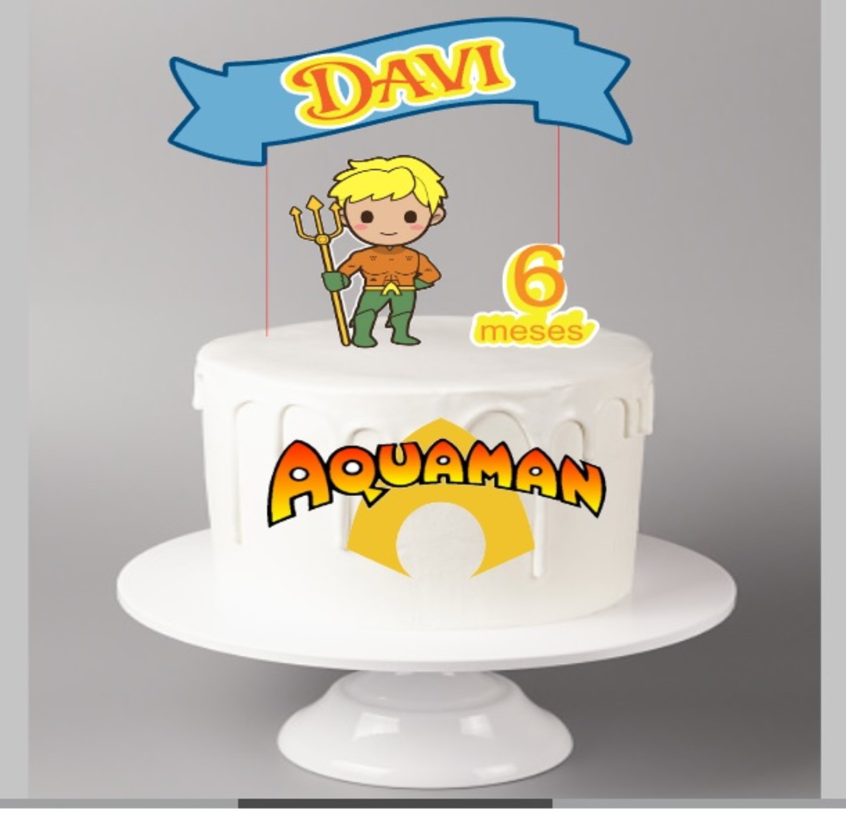 Topo de Bolo Aquaman Cute + 4 Arquivos a Sua Escolha