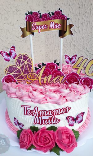 Topo de Bolo Arquivo de Corte Borboletas e Rosas #1 Pdf/jpg