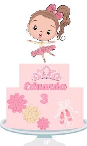 Topo de Bolo Bailarina Cute em Camadas - Arquivo Digital