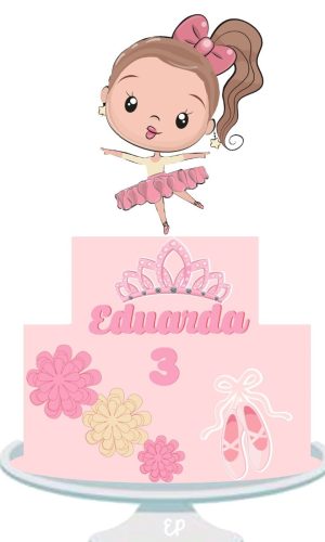 Topo de Bolo Bailarina Cute em Camadas - Arquivo Digital