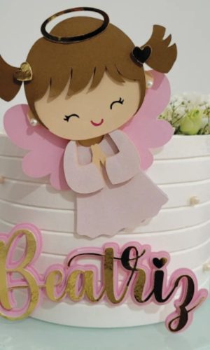 Topo de Bolo Batismo Rosa Menina Arquivo de Corte