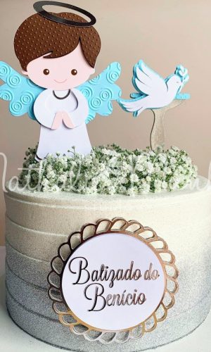 Topo de Bolo - Batizado Menino com Pomba - Arquivo de Corte