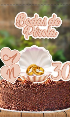Topo de Bolo Bodas de Perola - Ref 4844 Arquivo Digital