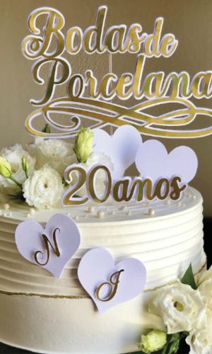Topo de Bolo Bodas de Porcelana 20 Anos de Casados