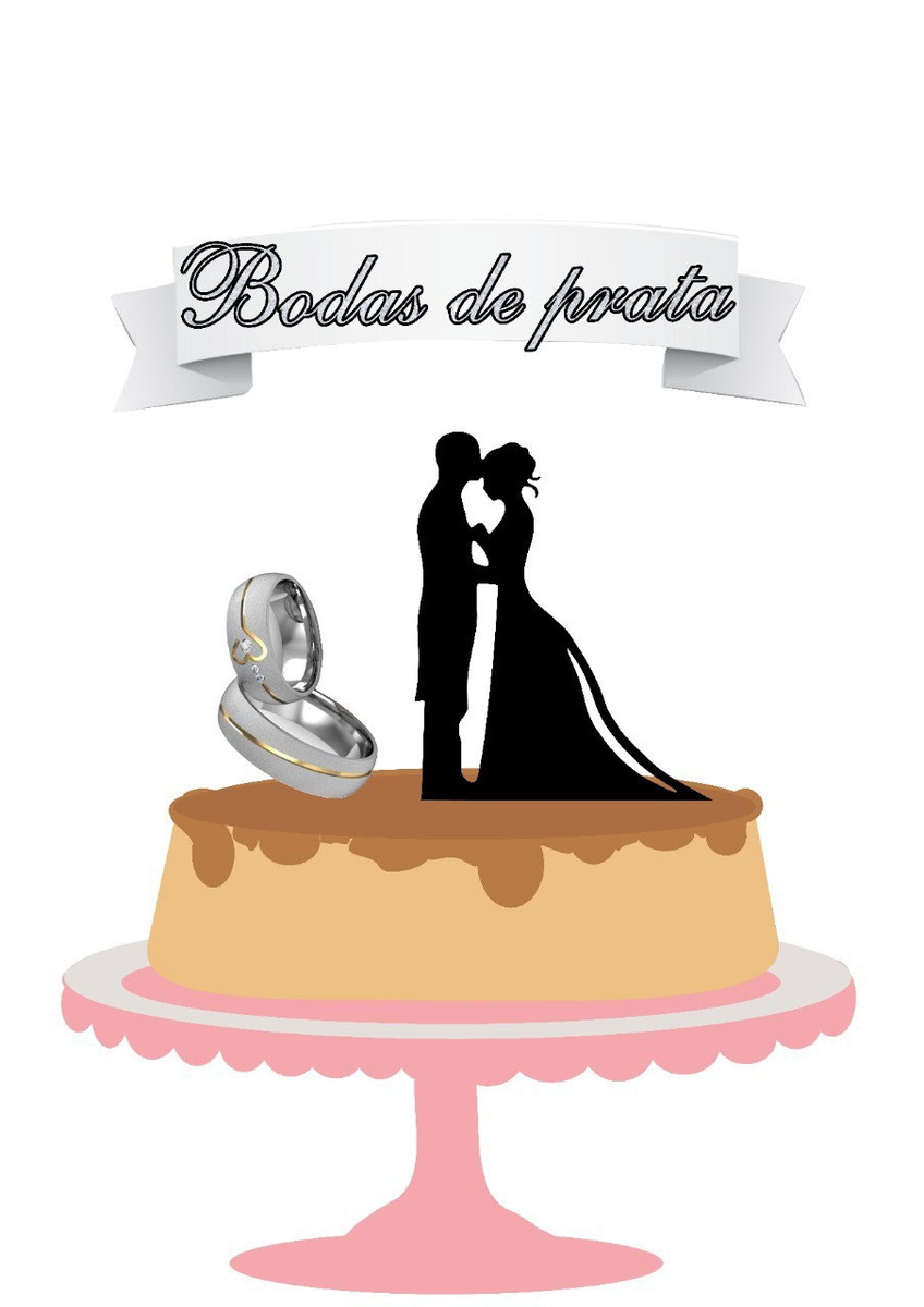 Topo de Bolo Bodas de Prata + 4 Arquivos a Sua Escolha