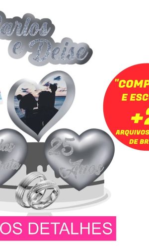 Topo de Bolo Bodas de Prata (Máquina Silhouette)