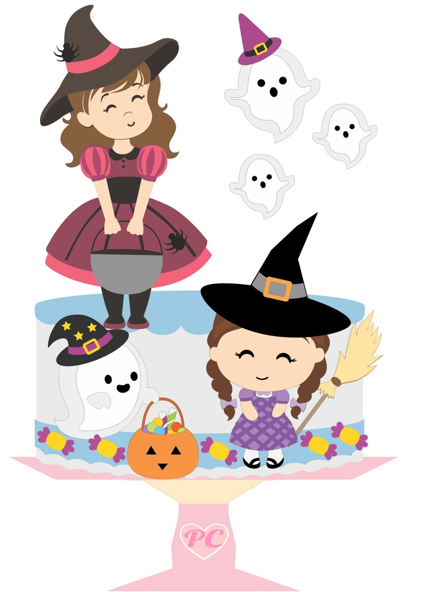 Topo de Bolo Camadas Meninas Halloween 2 Arquivos - Imagem 2