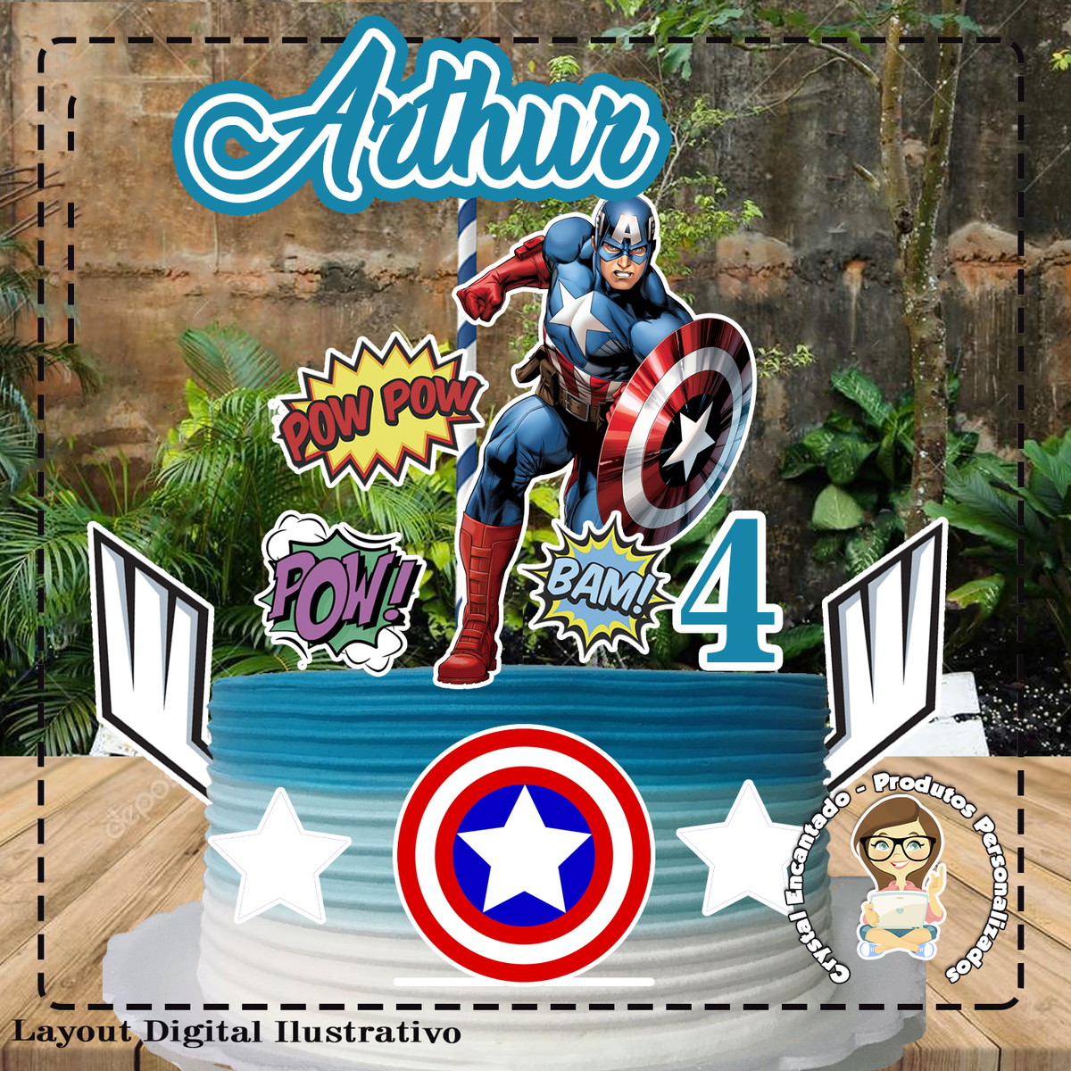 Topo de Bolo Capitao America Ref 0573 - Arquivo Digital